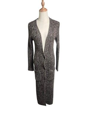 Victoria's Secret Y2K Long Open-Front Brown Marled Knit Maxi Cardigan